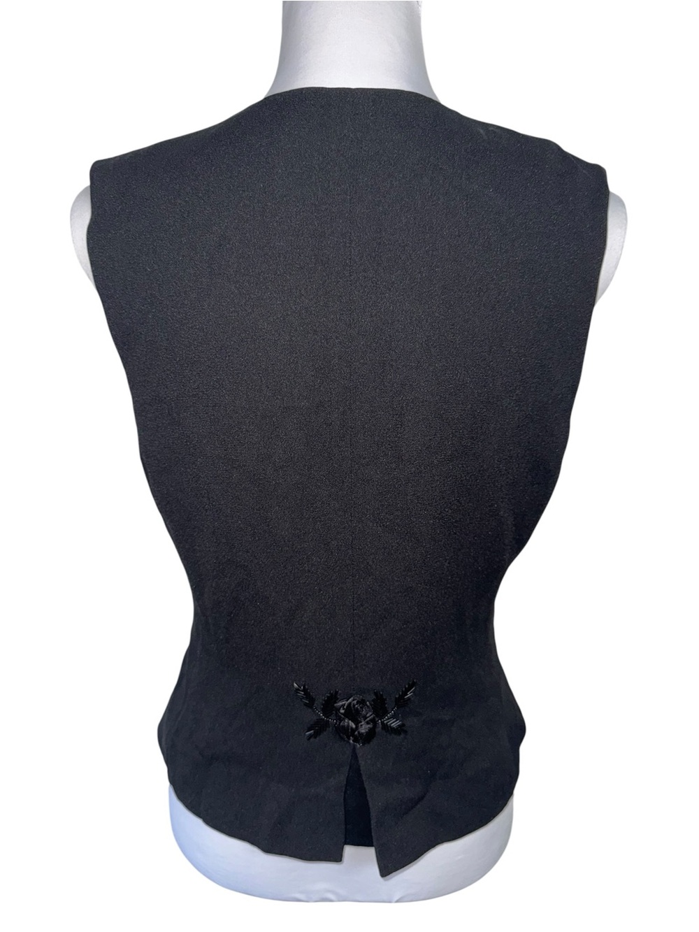 VTG Susan Bristol Black Floral Jacquard Button Front Beaded Vest Vintage Womens - Picture 6 of 11